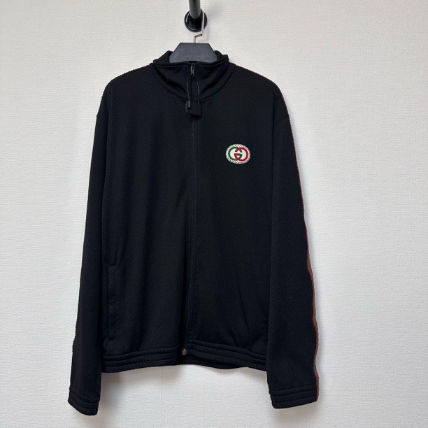 未使用 GUCCI/古驰 黑色双G麻花条纹拉链外套/S