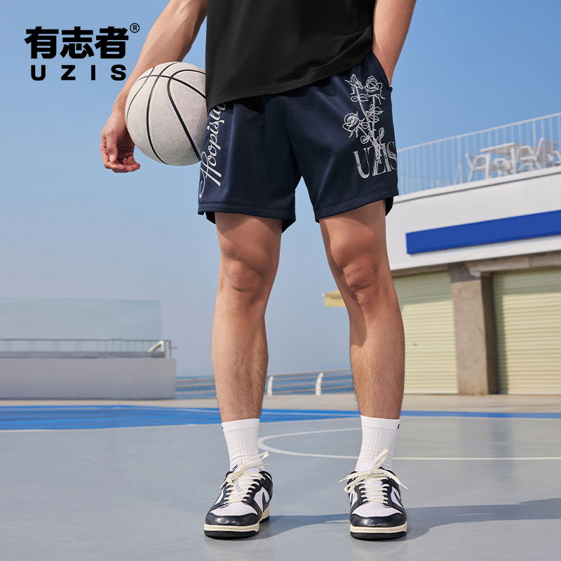 有志者UZIS美式运动短裤男夏季新款网眼透气潮流印花篮球球裤玫瑰