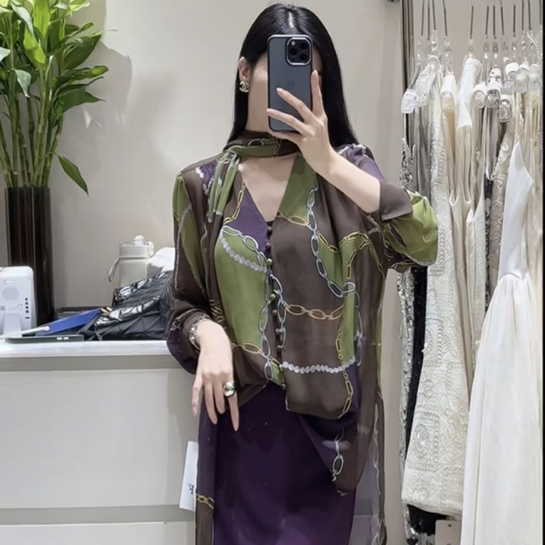 复古交织设计感小众不撞款洋气印花衬衫女夏