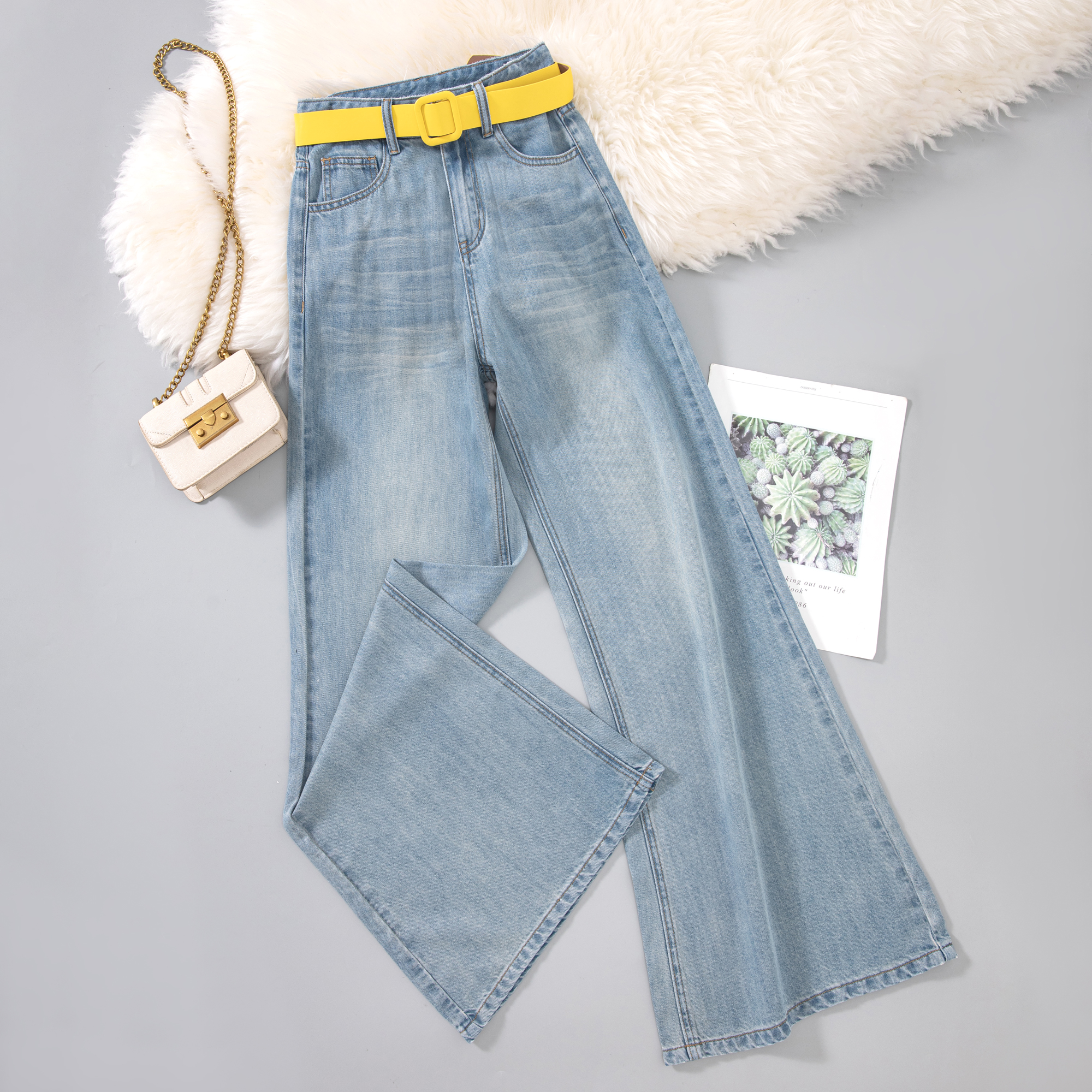 莱赛尔天丝薄款休闲风高腰夏季长裤牛仔裤阔腿裤小个子长裤子7872