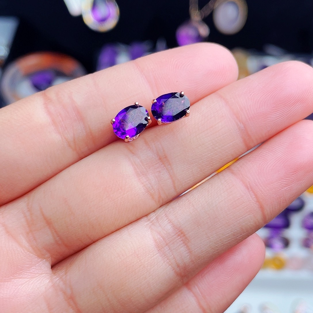 银S925镶嵌耳饰紫晶天然保真