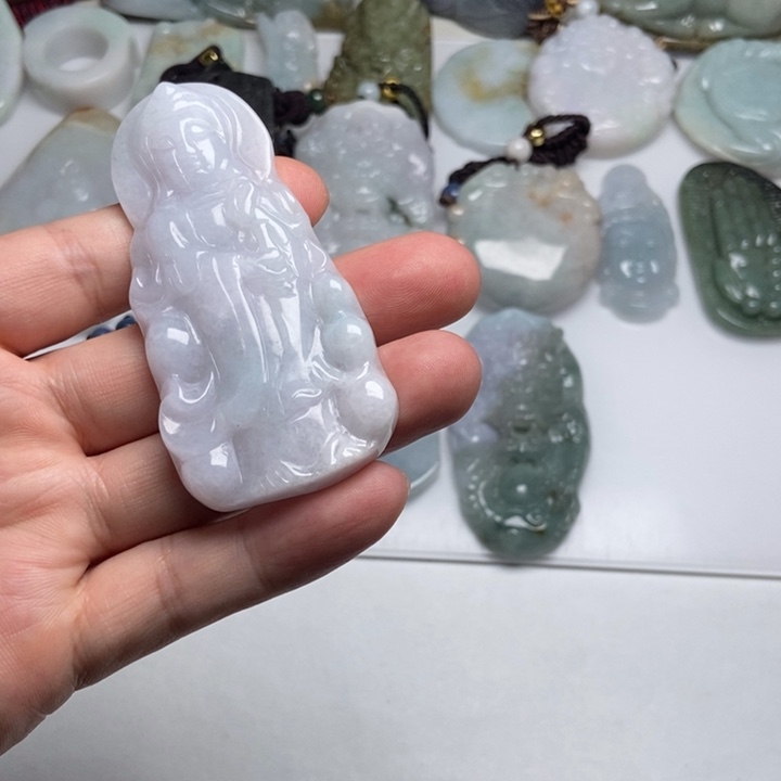 翡翠未镶嵌颈饰站观音24