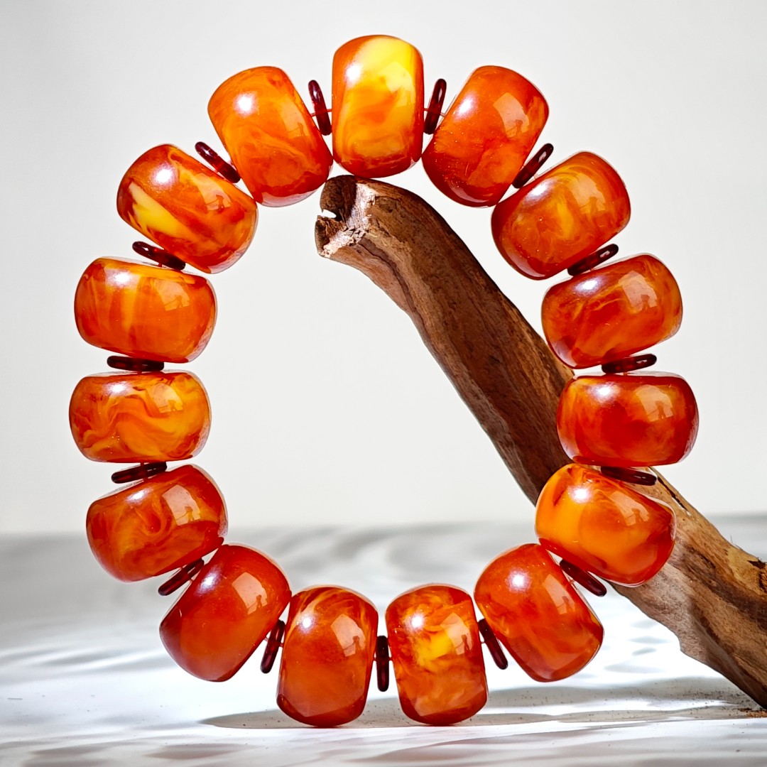 【 炎轩文趣斋】黄色lxx龙延桶珠手串（不带礼盒）