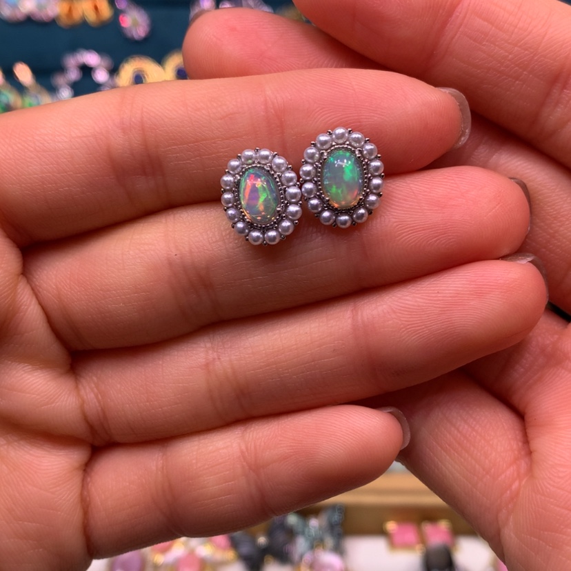 【闪购商品】欧泊耳钉款式银S925镶嵌