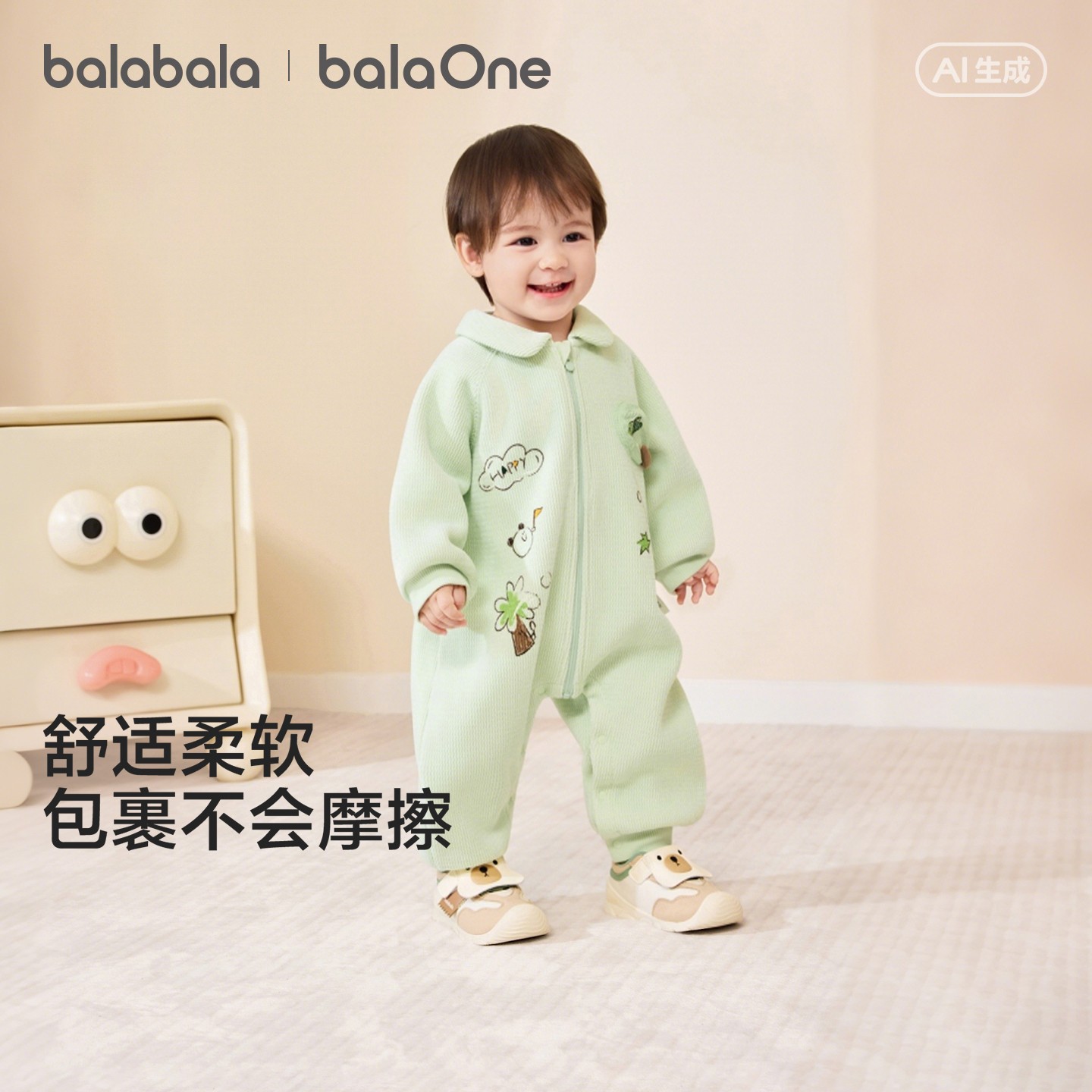 【balaOne】巴拉巴拉童装宝宝外出连体衣2026新款春装加绒温暖萌