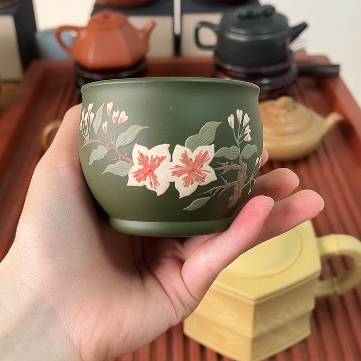 紫砂茶宠绿泥主人杯