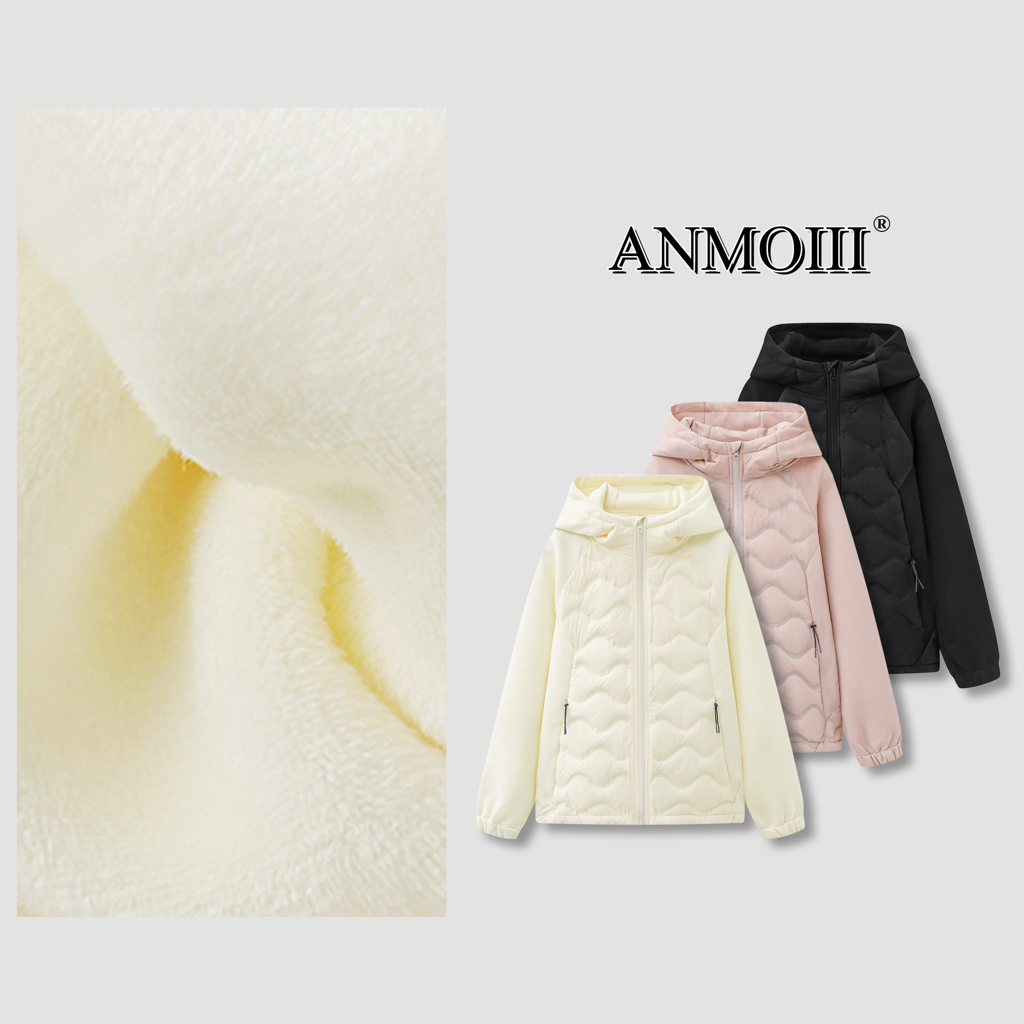 ANMOIII【绗缝连帽轻羽绒】冬季白鸭绒拼接羽绒服外套女休闲女装