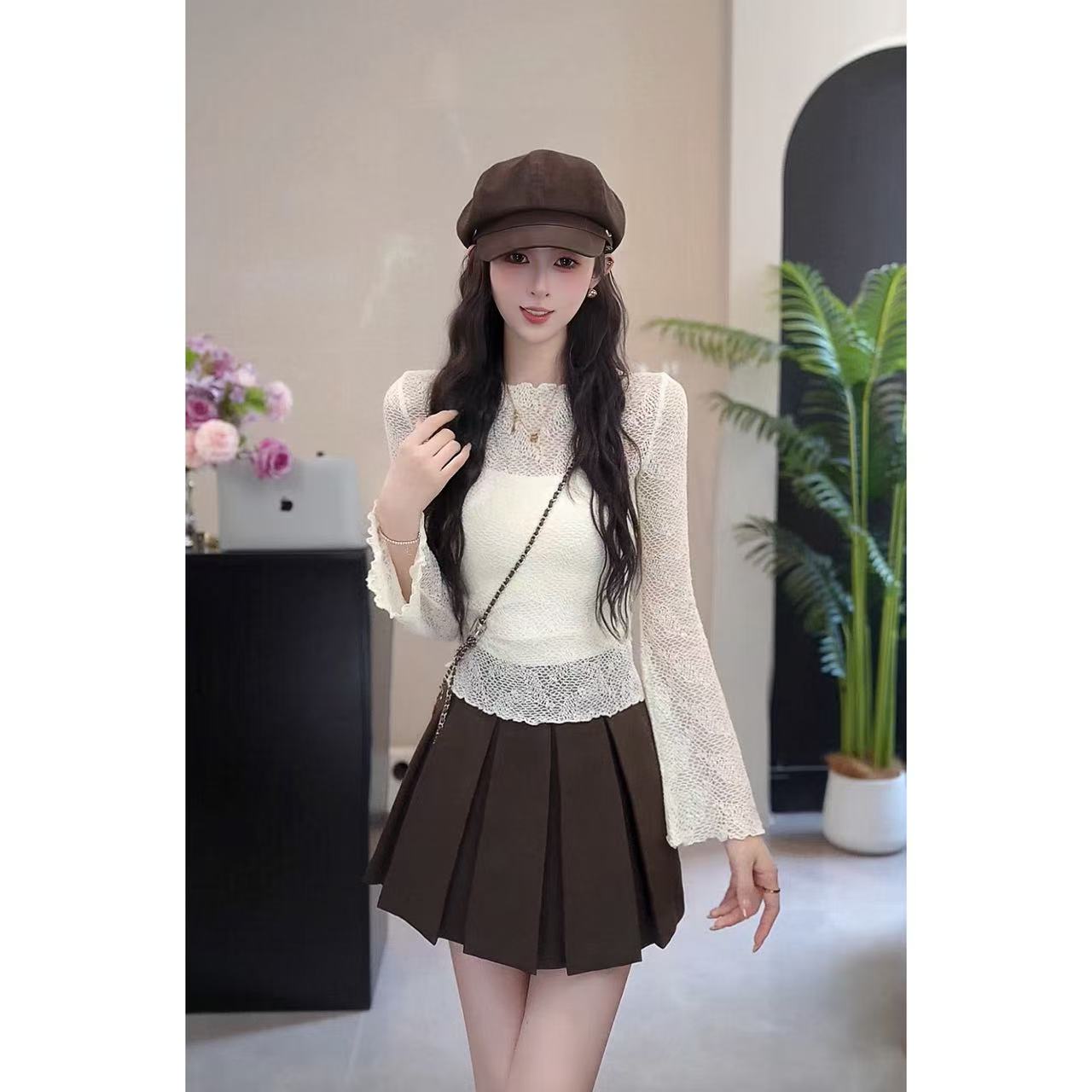 YUANLIANSU/圆脸酥【倦枕深秋】设计感吊带+镂空针织衫两件套女秋季