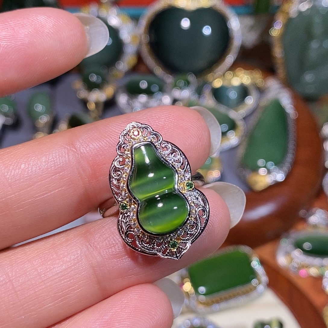 和田玉（碧玉）银S925镶嵌戒指