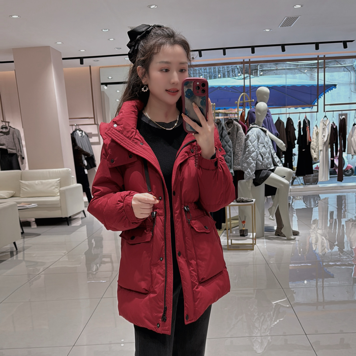 高斯雪岚【冬季新品】气质中长款修身羽绒服女纯色25411968