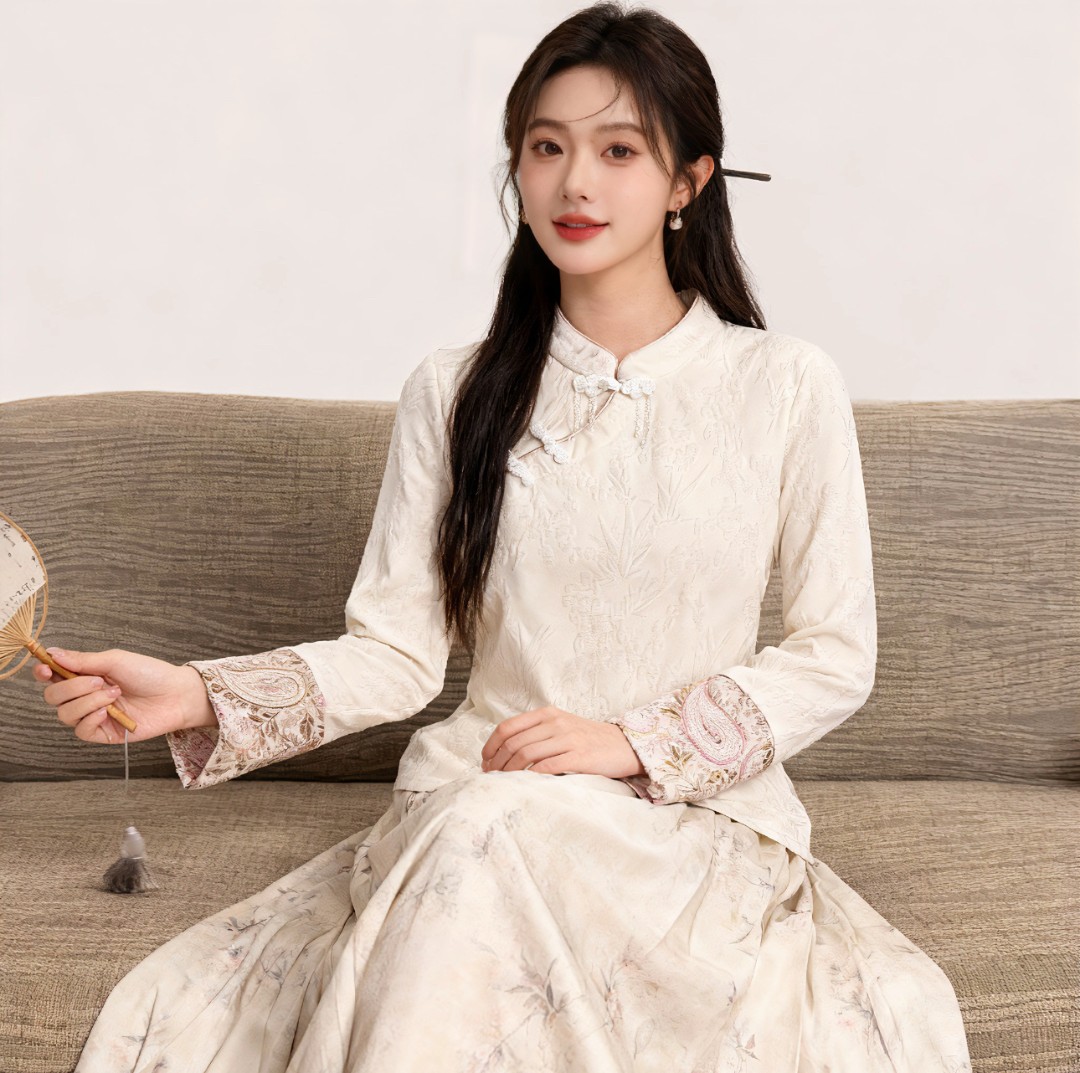 2025+2秋冬中式加绒国风提花时尚气质衬衫百搭上衣长袖小衫打底