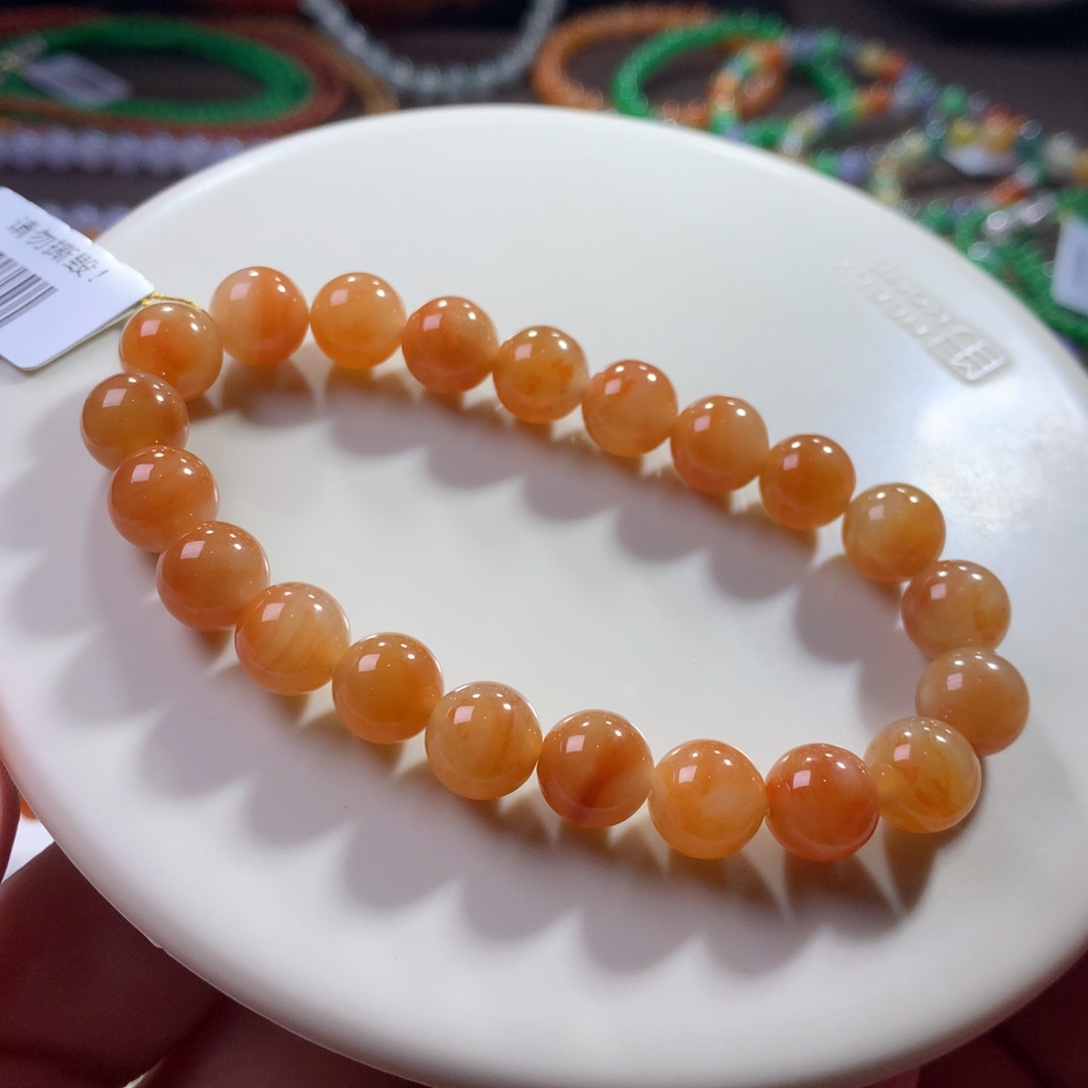 翡翠未镶嵌手链翡翠冰胶底浓色锦鲤色西柚红卡8.80+
