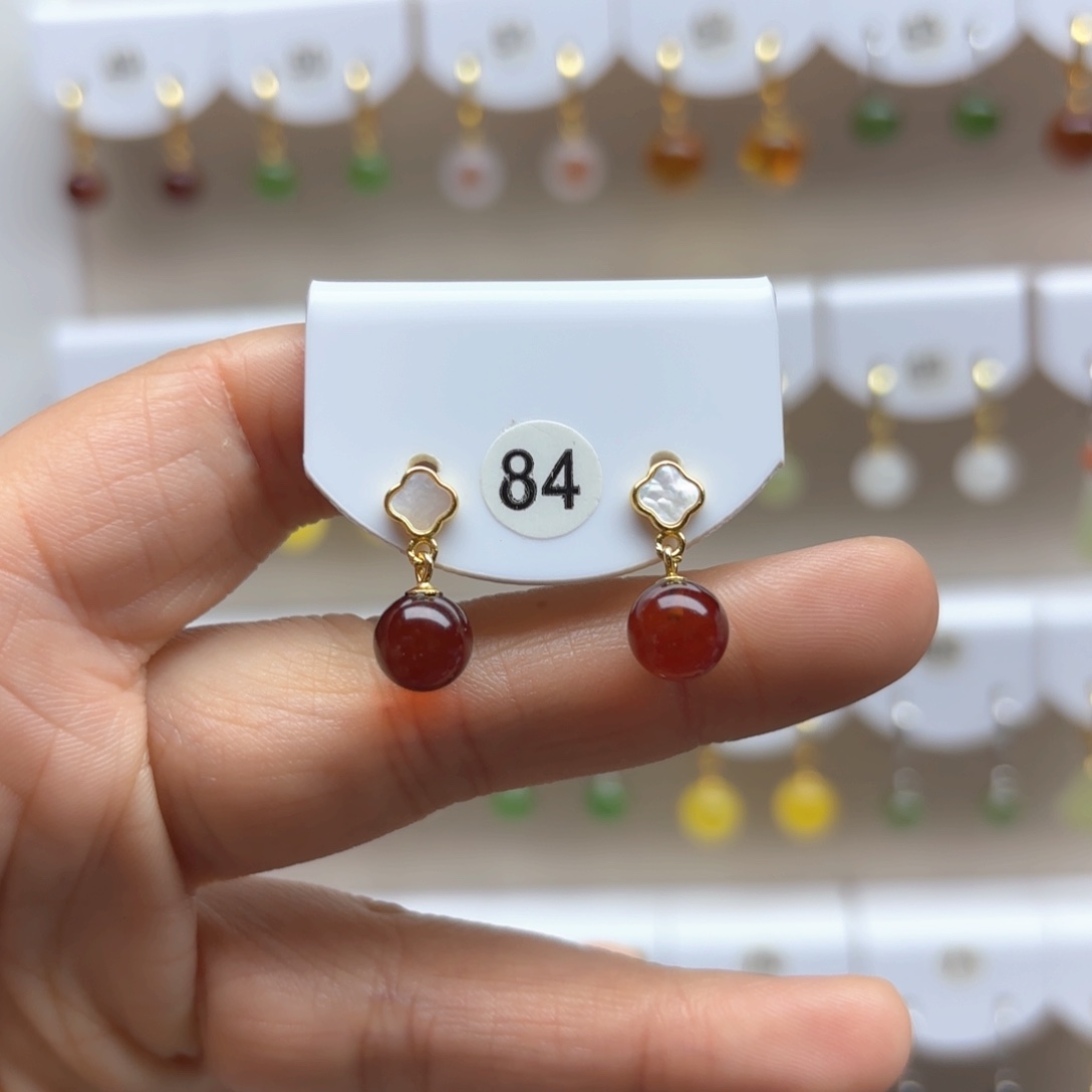 血珀耳饰银S925镶嵌血珀