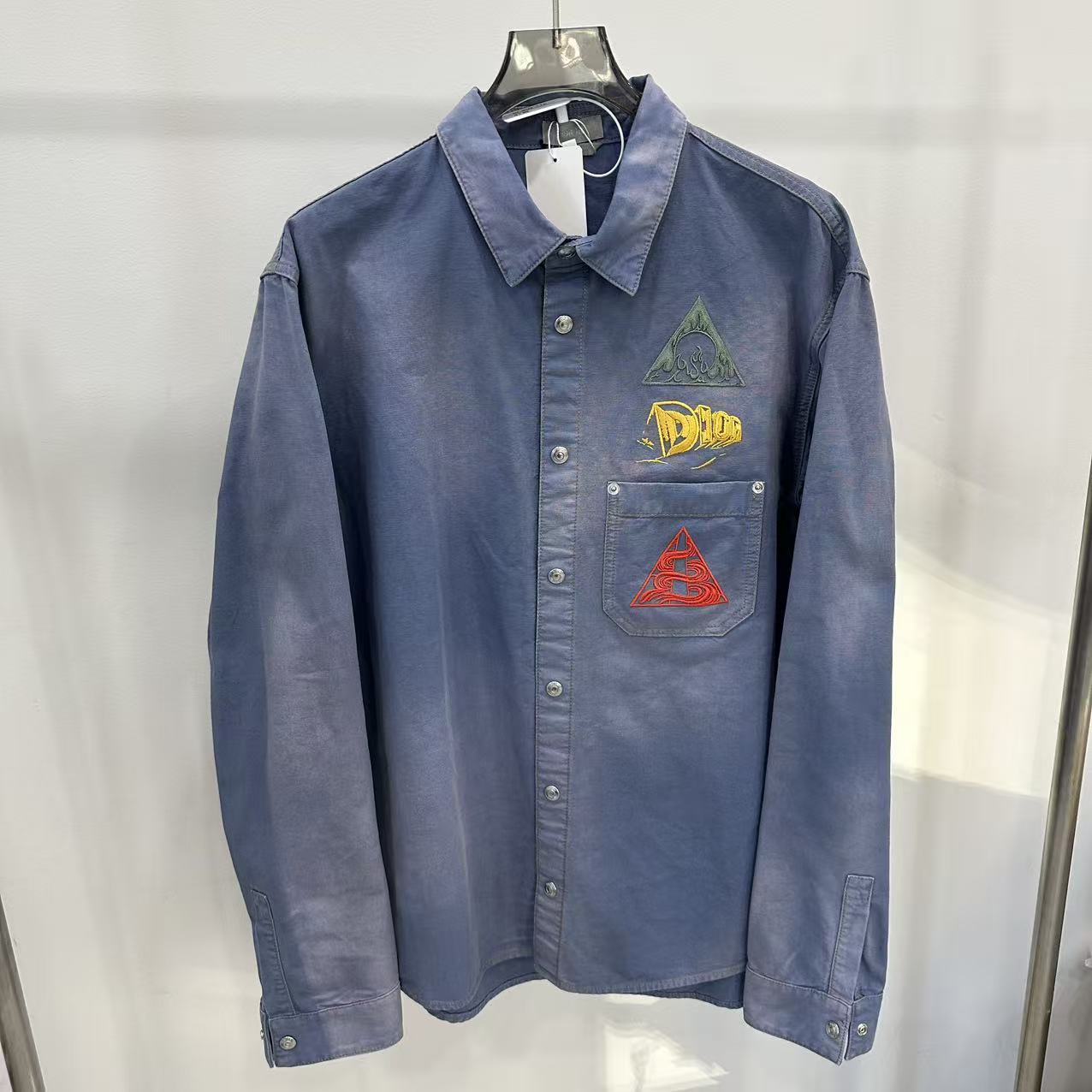 未使用 DIOR/迪奥 做旧水洗logo刺绣衬衫/41码
