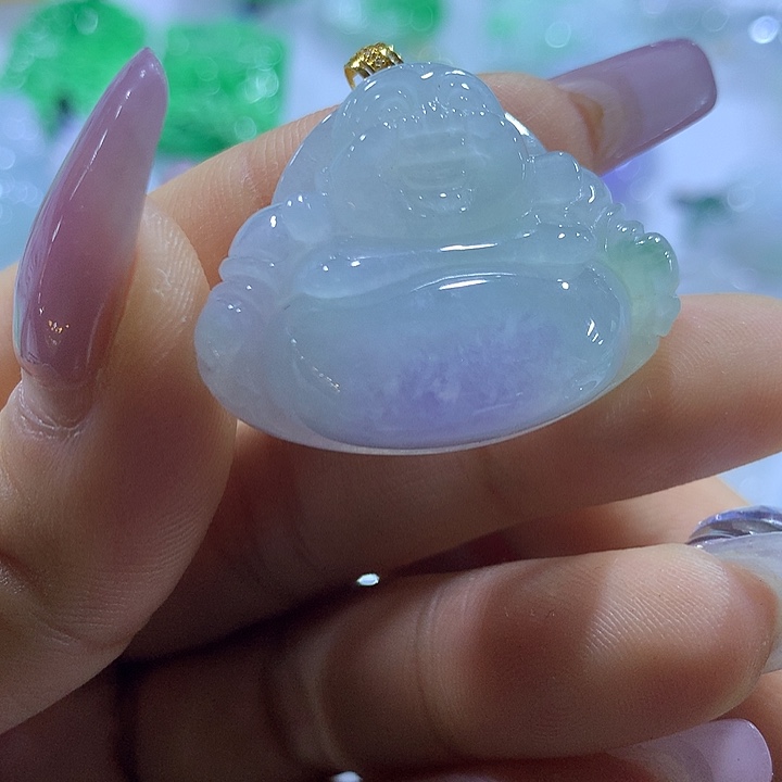 翡翠18K金镶嵌颈饰天然翡翠A货吊坠