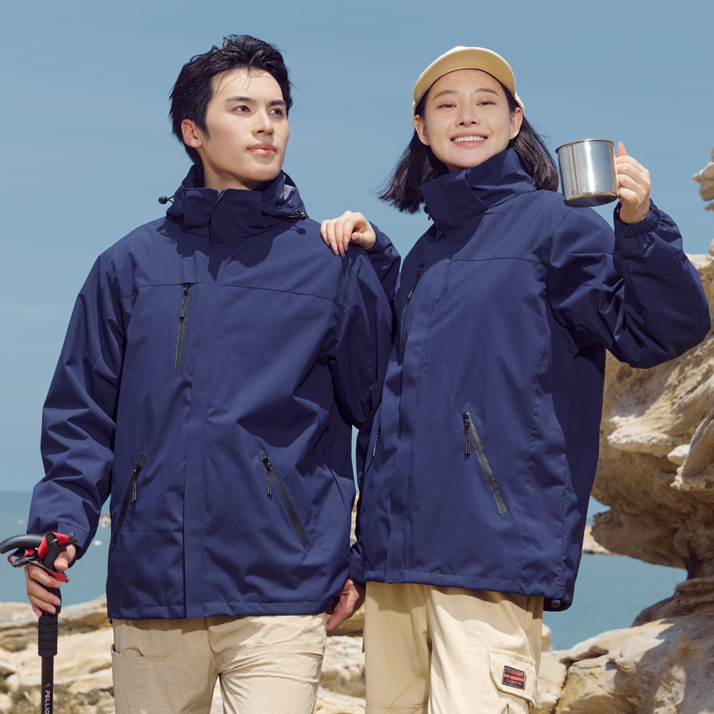 秋冬新款户外冲锋外套衣男女两件套可拆卸三合一防风水登山工作服