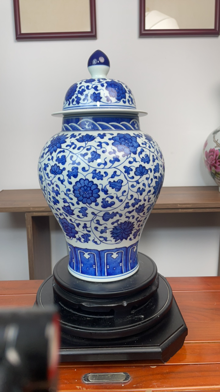 客厅手绘缠枝莲将军瓶青花瓷花瓶青花瓷陶瓷花瓶陶瓷瓷瓶花瓶摆件