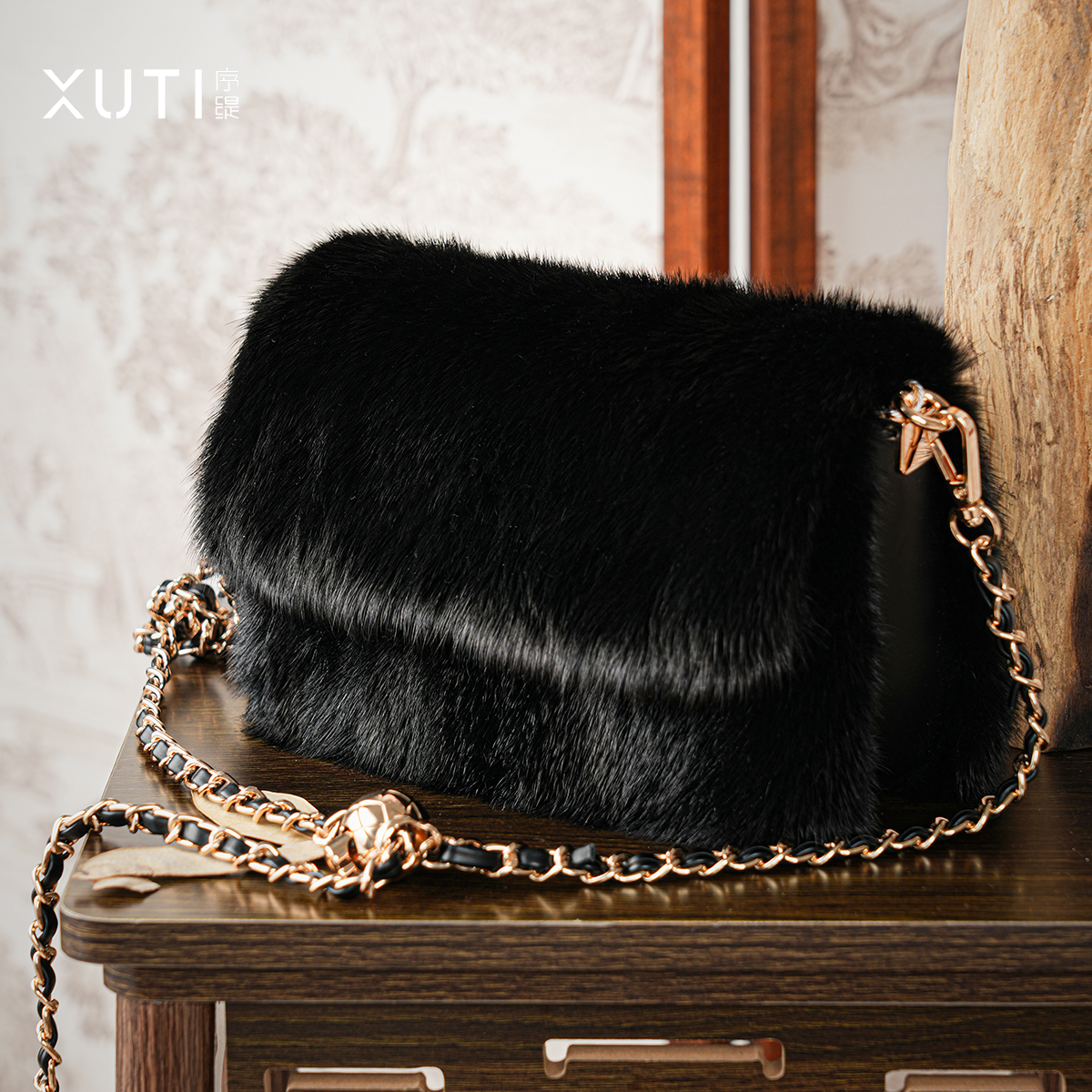 序缇100%水貂高端包包女2025新款时尚气质斜挎包H270-26732