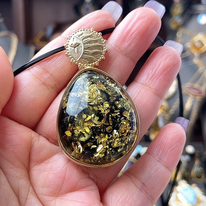 琥珀颈饰银S925镶嵌吊坠