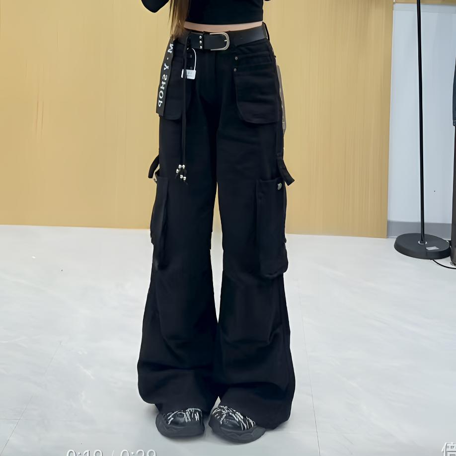 直筒裤牛仔工装裤宽松裤子黑色时尚