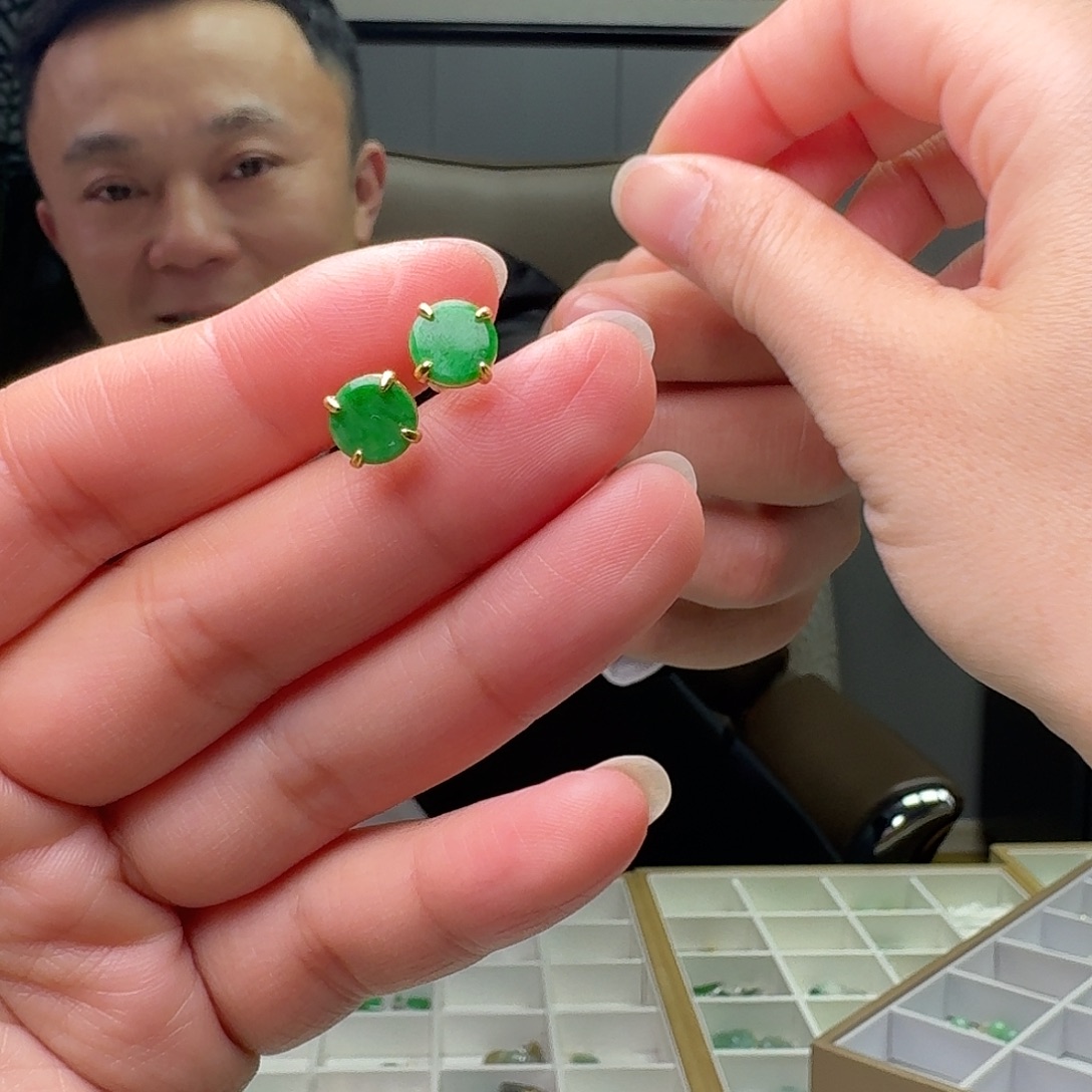 翡翠银S925镶嵌耳饰天然