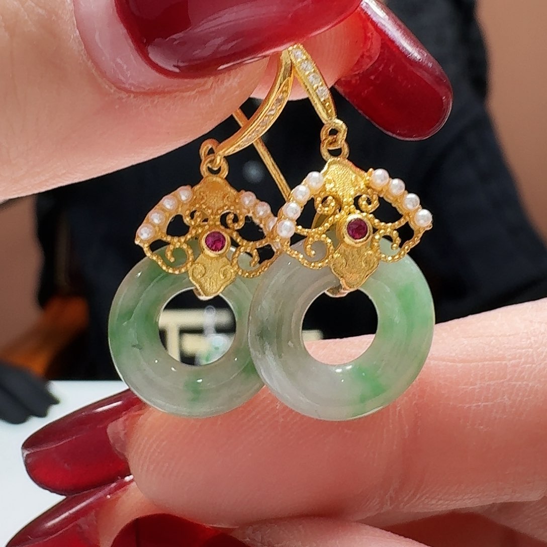 翡翠耳饰银S925镶嵌耳饰