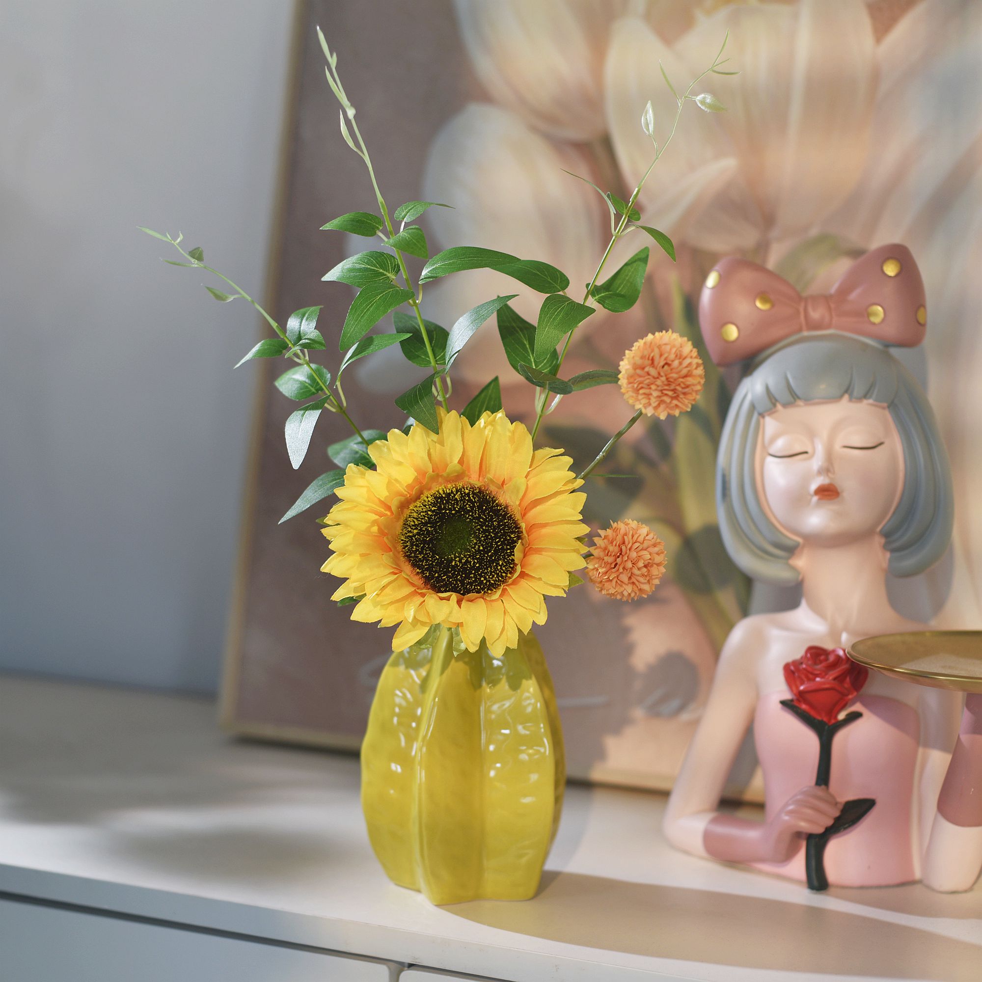 《向日葵+杨桃瓶》假花摆件餐桌仿真花摆设客厅装饰花艺家居花束