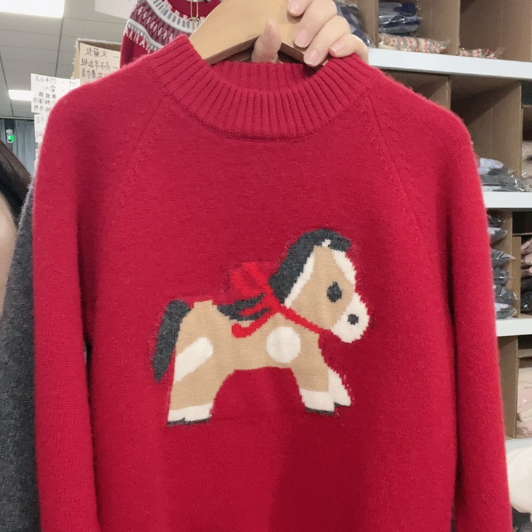 羊毛儿童新年马红色160