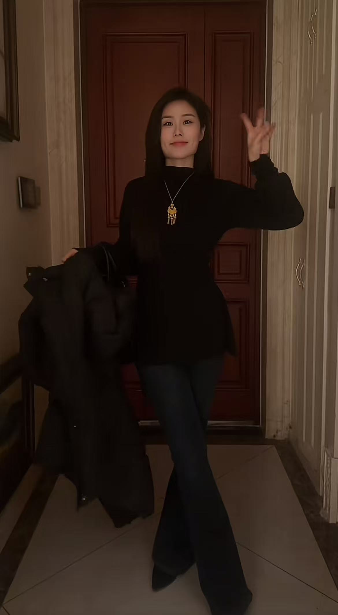 加绒牛仔腿精裤 B 深蓝色 1058-1