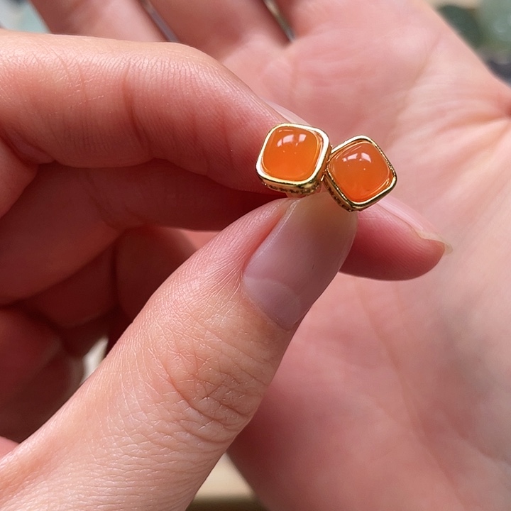 南红玛瑙耳饰银S925镶嵌