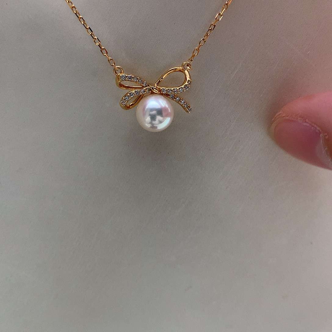 颈饰银S925镶嵌海水珍珠7.5-8mm ak蝴蝶结