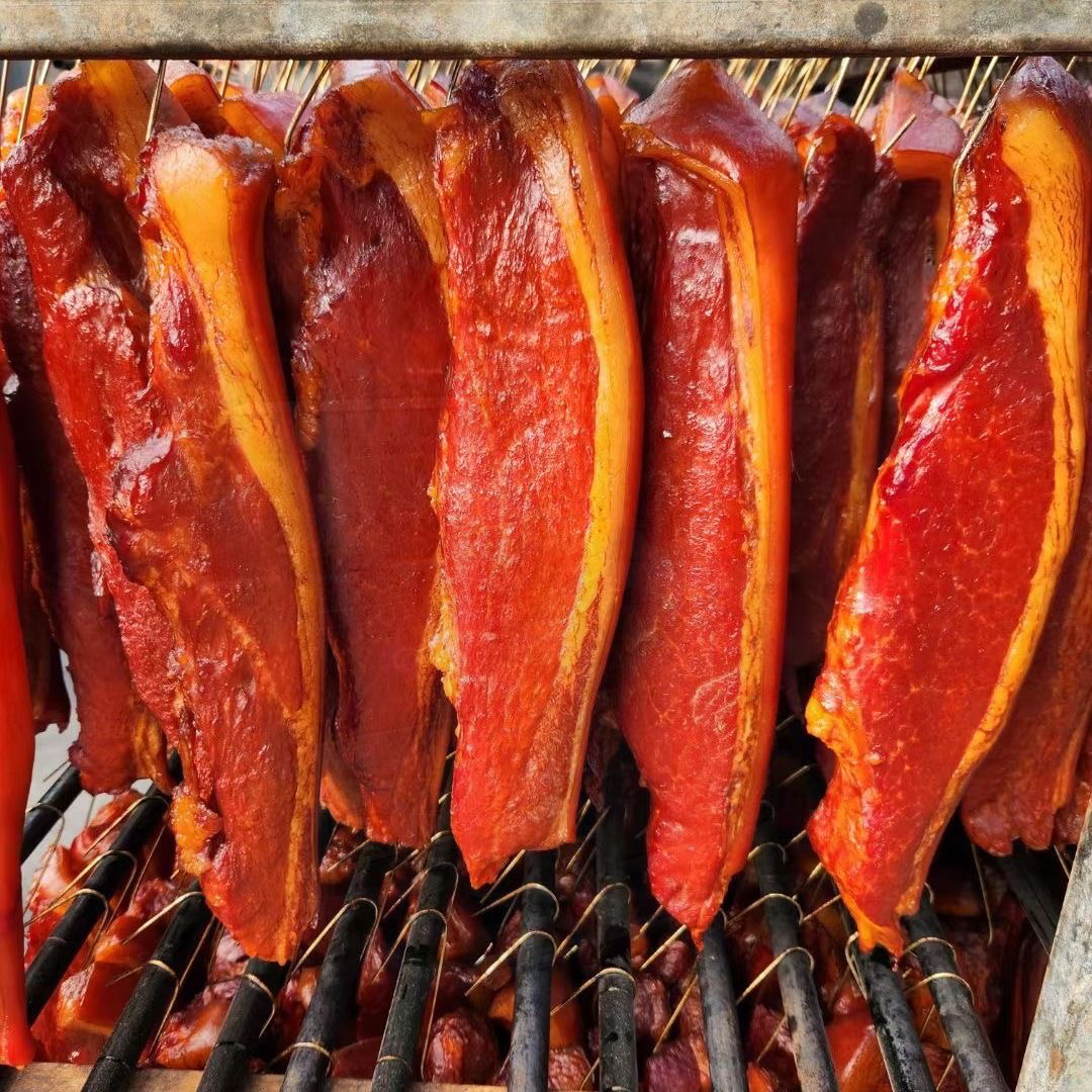 【前腿肉直播现称】 农村柴火烟熏腿肉雪花肉不沾水可退