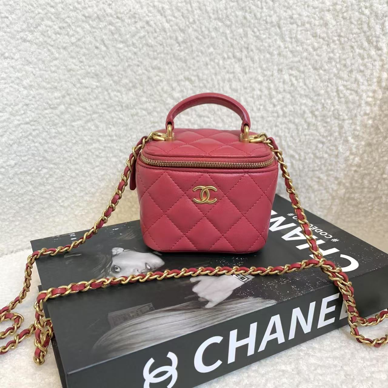 95新 Chanel/香奈儿 壹臻/玫红色手柄mini盒子包/51831611