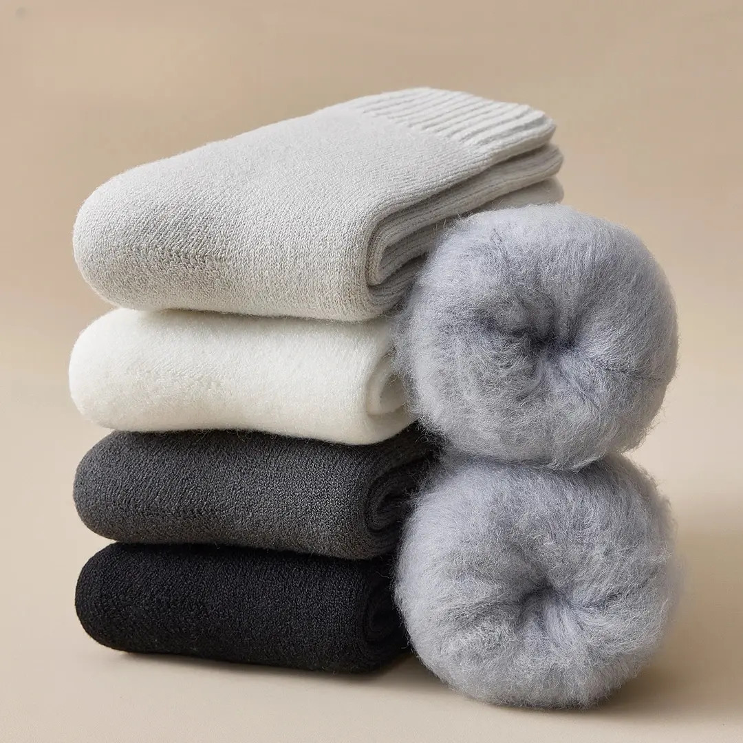 超厚防寒男袜加绒冬季袜子中筒保暖毛绒袜冬天男士纯色厚简约