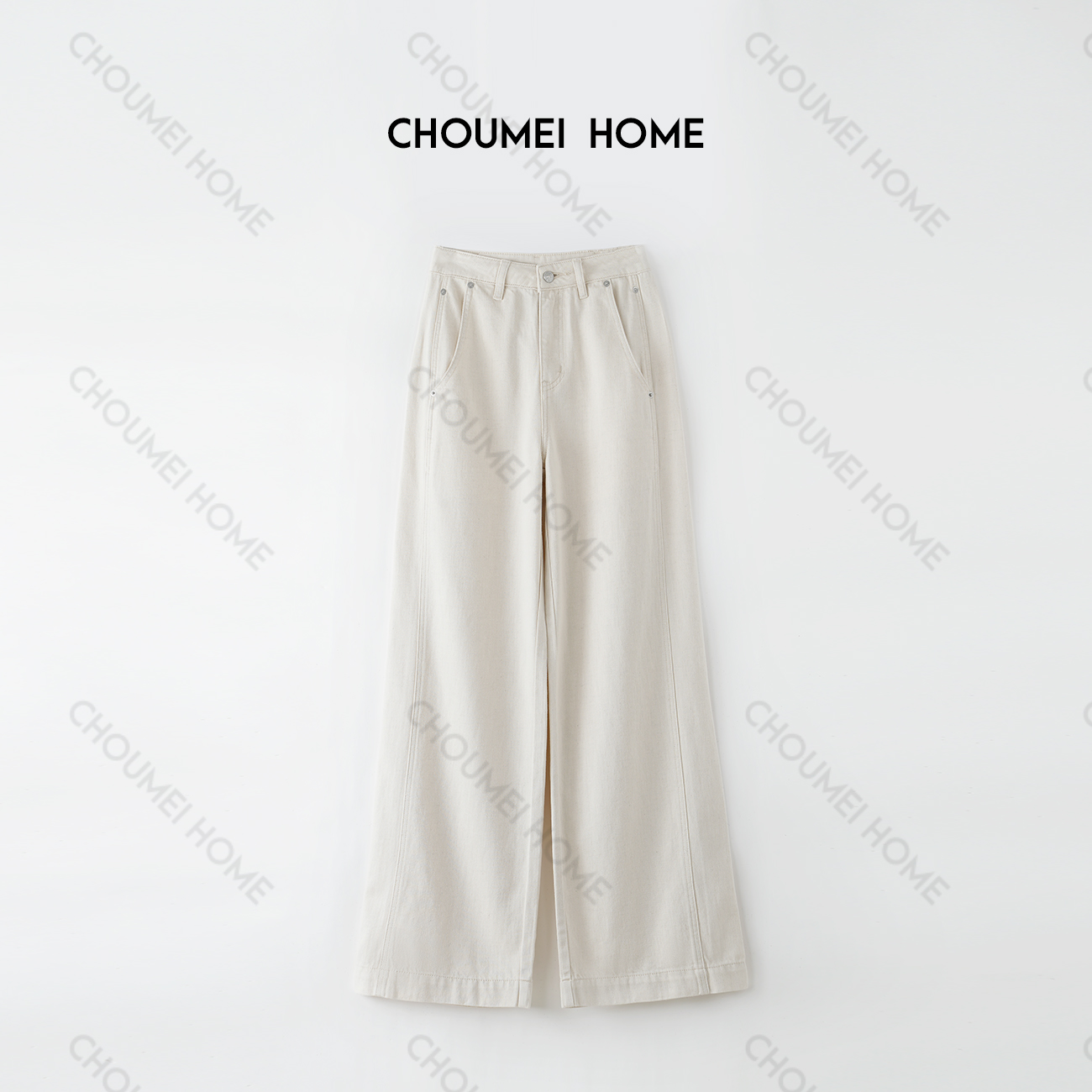 Choumei Home夏季薄款天丝亚麻牛仔裤女 拼接设计垂感阔腿裤