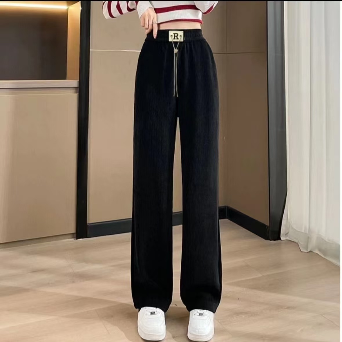88029洋气百搭R标链条阔腿裤