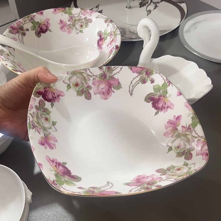 瓷片微瑕骨瓷方盘一个深玫瑰