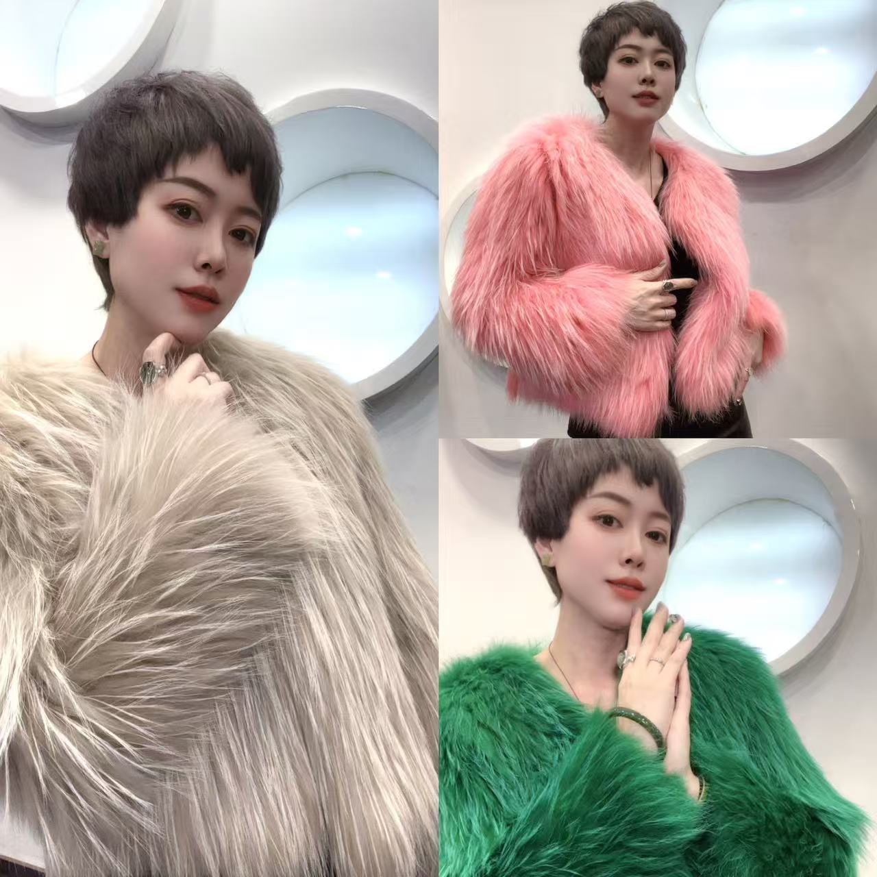 《铭嘉诗丹》貉子毛编织皮草外套1451 衣长50