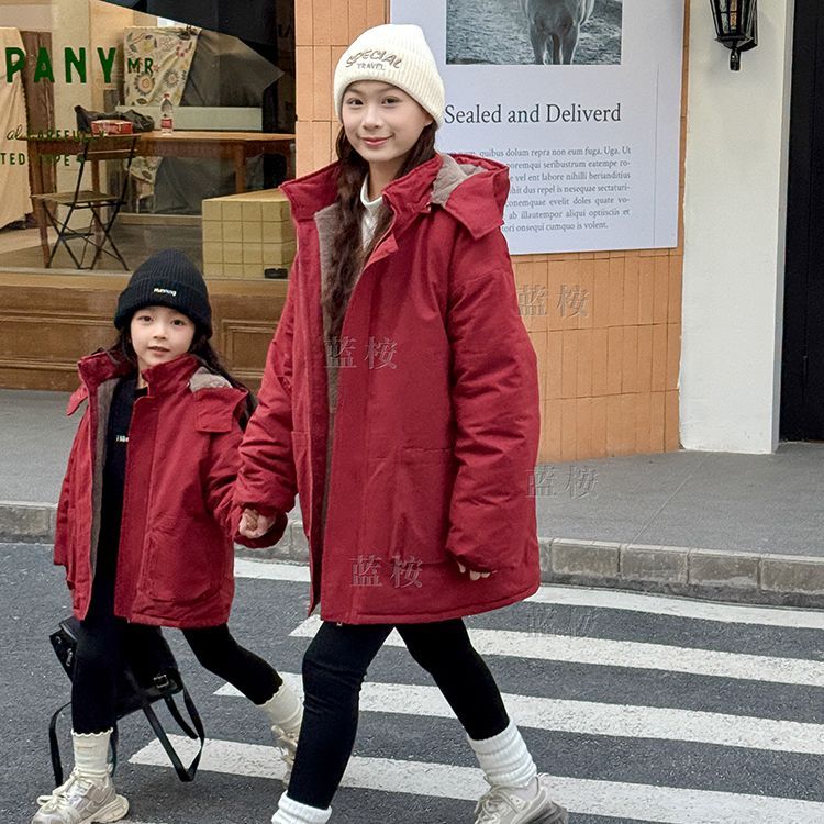 同款新款外套派克服加绒加厚男女儿童中长亲子装冬季冬棉衣