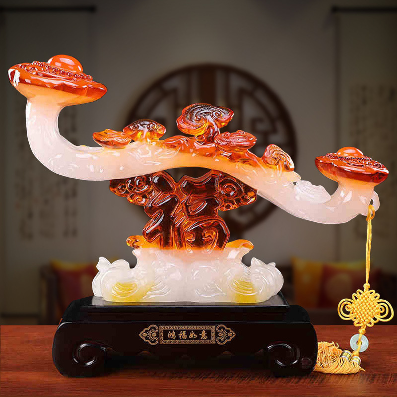 中式鸿福如意中式摆件创意树脂工艺品客厅办公室家居装饰摆设商务