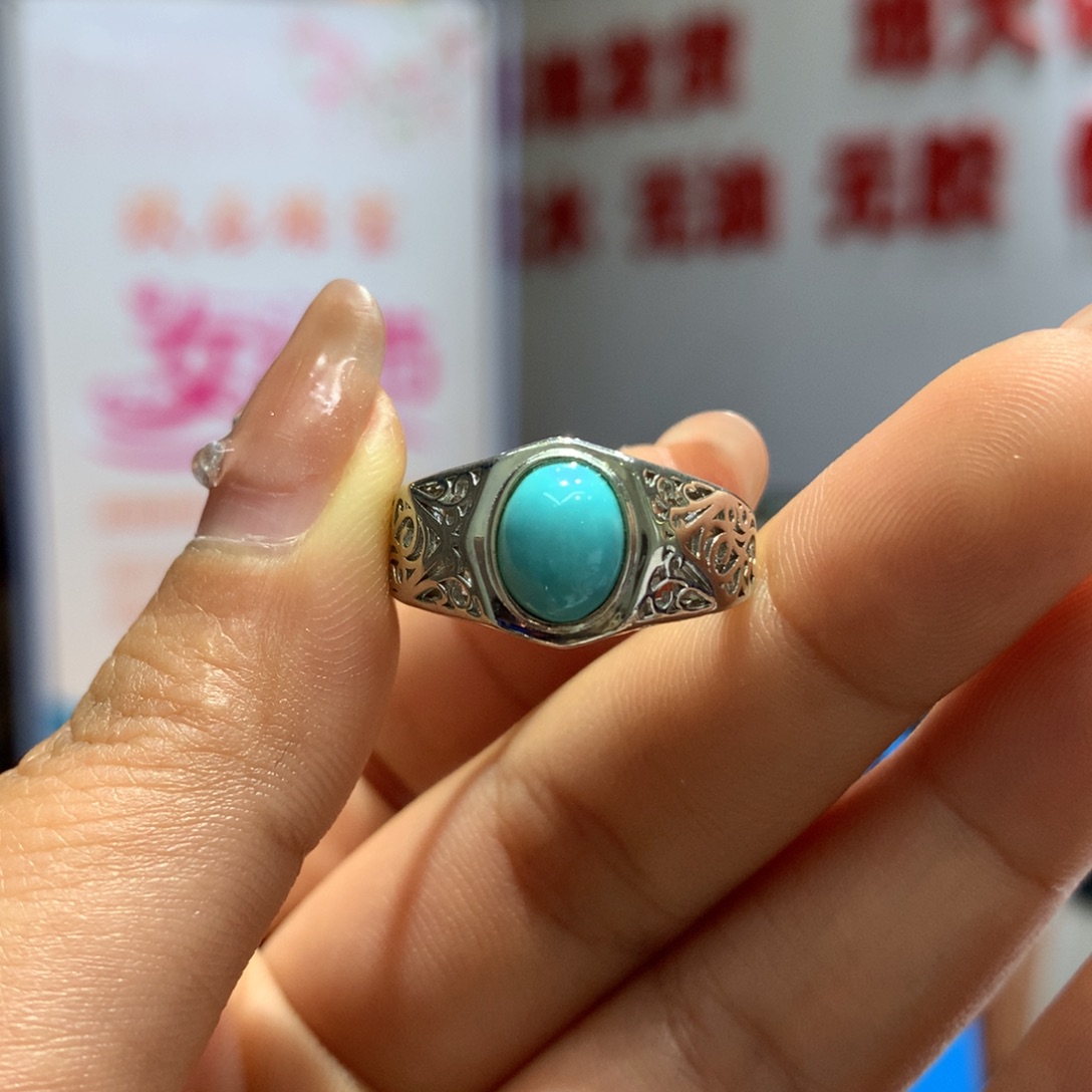 绿松石戒指银S925镶嵌