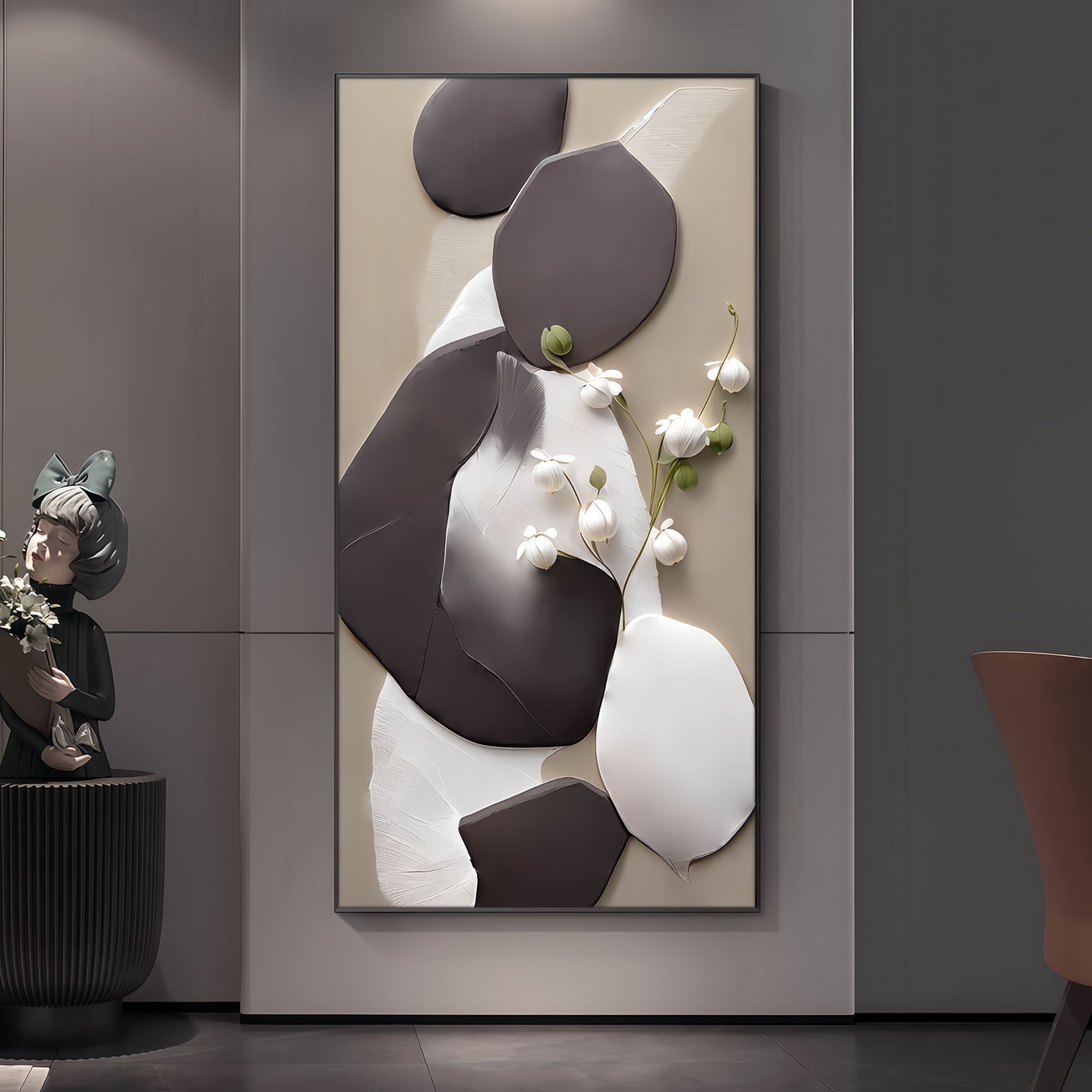石来运转现代轻奢玄关装饰画抽象石块感沙发傍挂画入户正对门墙画
