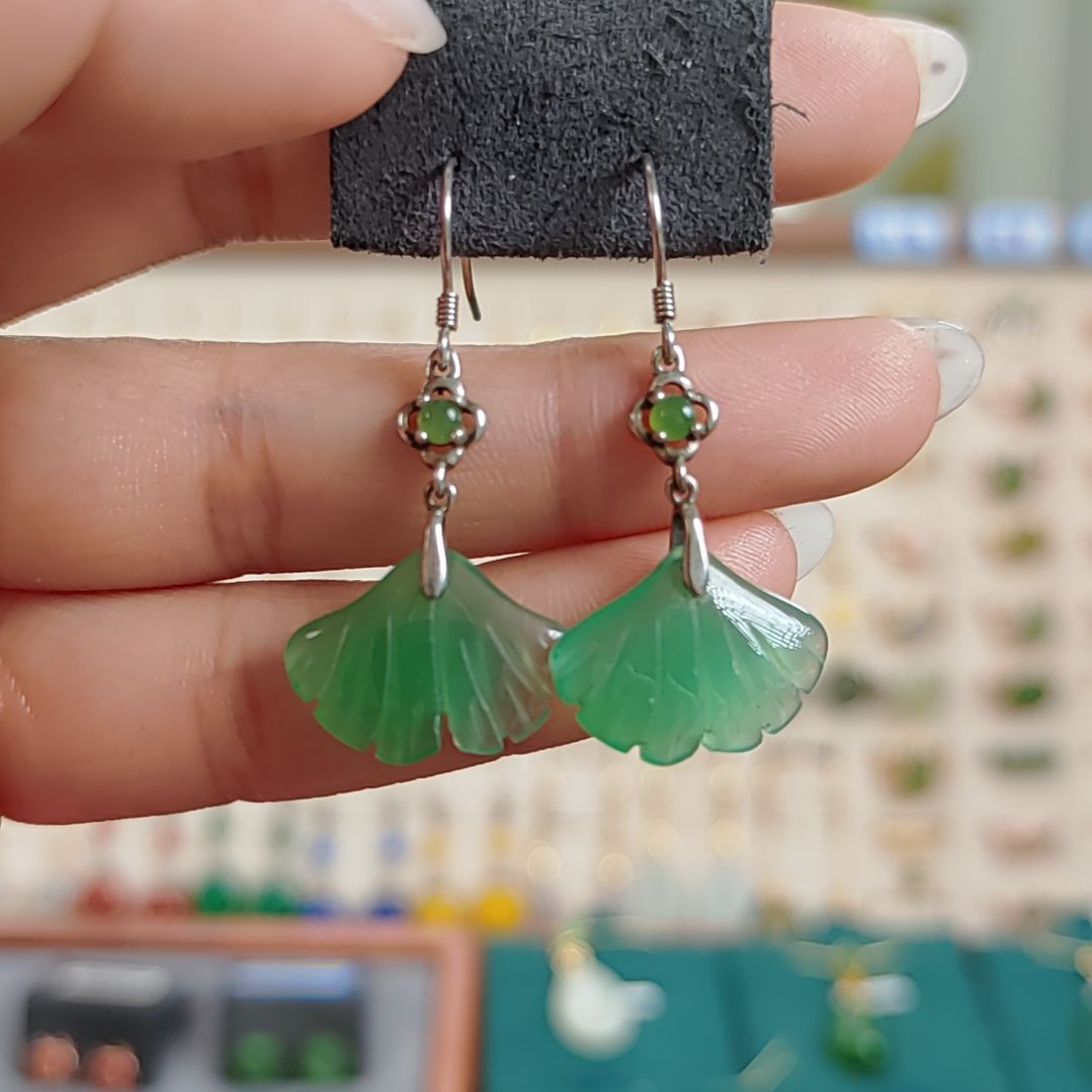 银S925镶嵌耳饰玛瑙/玉髓