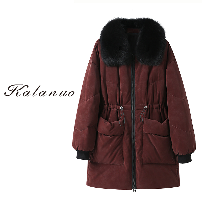 【卡拉诺】2025冬季拉皮绒耐磨狐狸毛领免洗加厚大码外套1688