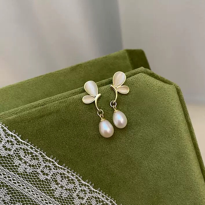 173-天然淡水珍珠气质对称蝴蝶耳钉女优雅时尚耳饰珍珠耳钉