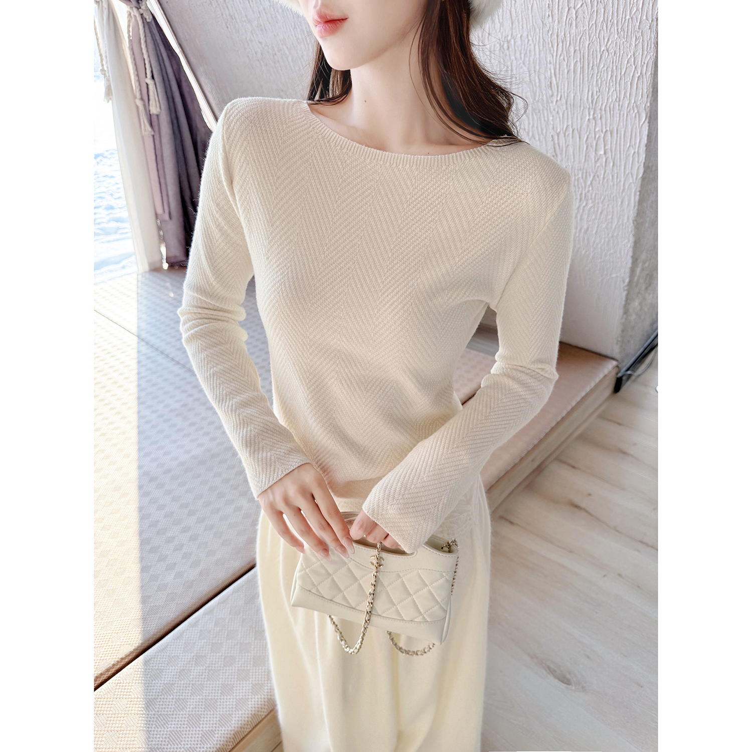 果果家  圆领冬季套头款针织毛针织衫2025女士宽松休闲时尚打底衫