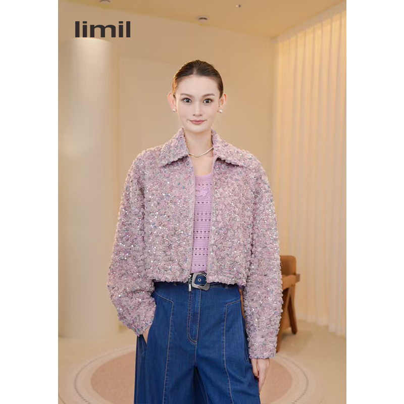 limil/丽米儿翻领宽松款小香风夹克复古秋冬小香风外套940051