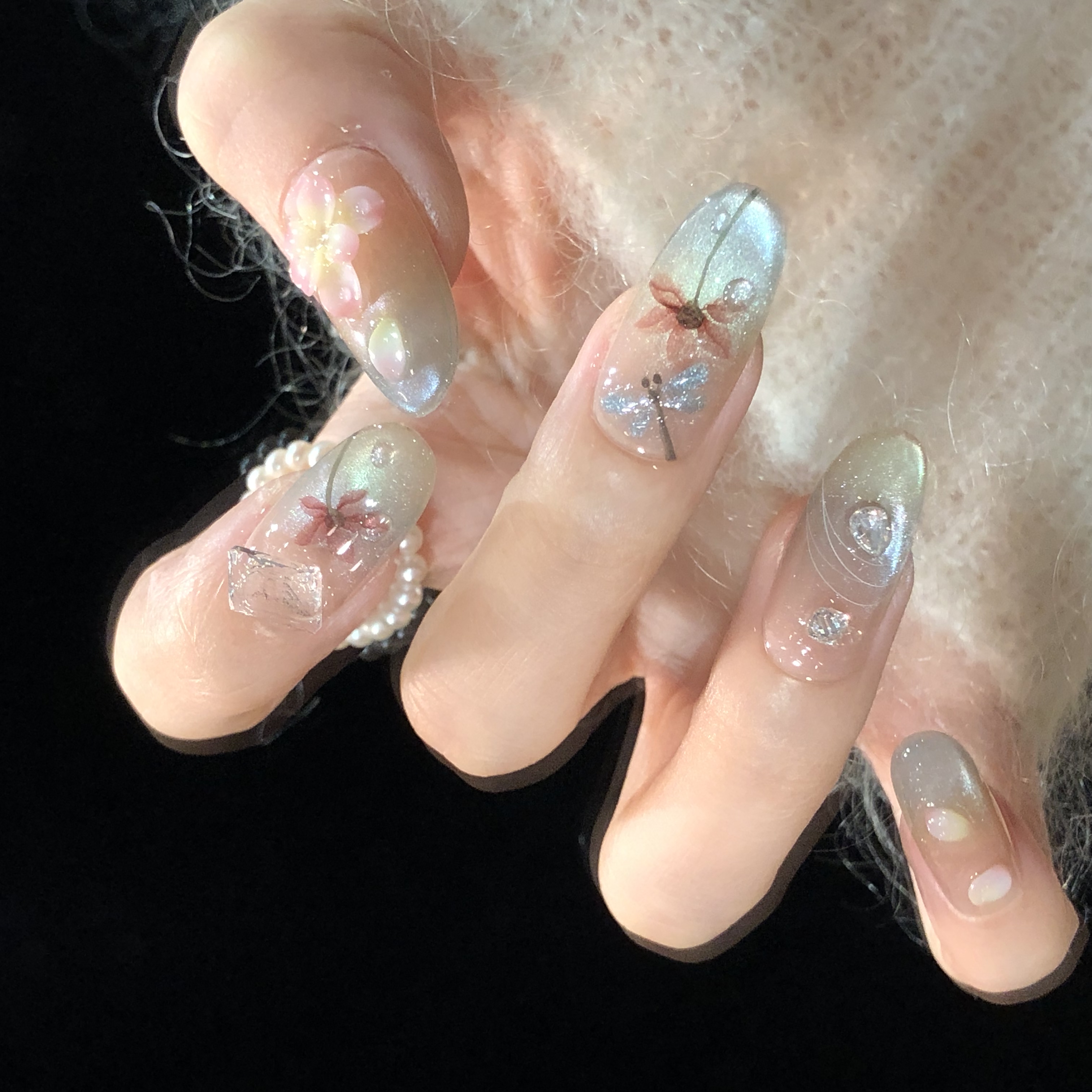 喵公子【琉璃花语】【设计师款】纯手工穿戴甲可拆卸美甲光疗甲