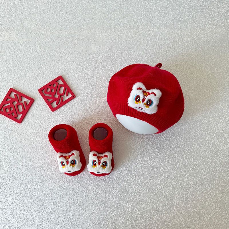 婴幼儿婴儿帽子秋冬男女宝宝红色毛线贝雷帽新年周岁画家针织百天