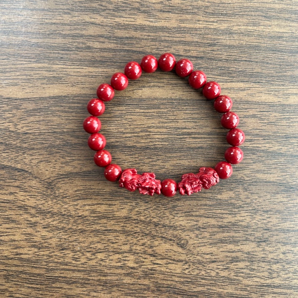 含辰砂工艺品经典卡8mm雕刻如意双貔貅手串
